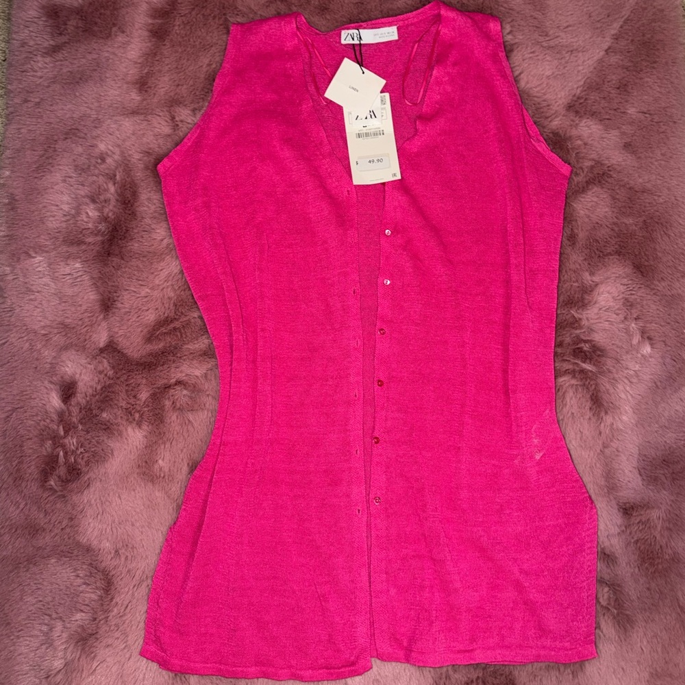 Zara Vibrant Pink Sleeveless Button-Down Top